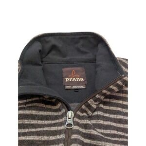 Prana Quarter Zip Striped Pullover Sweater Jacket Mens Medium Brown Gray‎ Wool